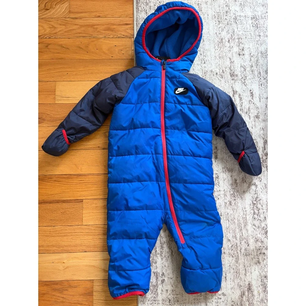 Nike baby puffer snowsuit blue red size 24 months